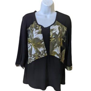 ---  Black Green Stretch Top Fits XL